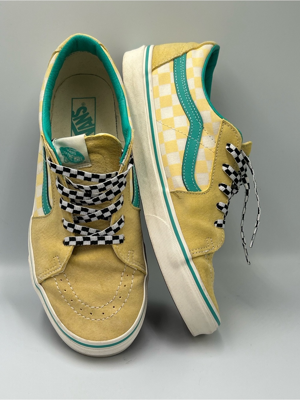 Vans Checkerboard Suede Sneakers - Yellow & Teal